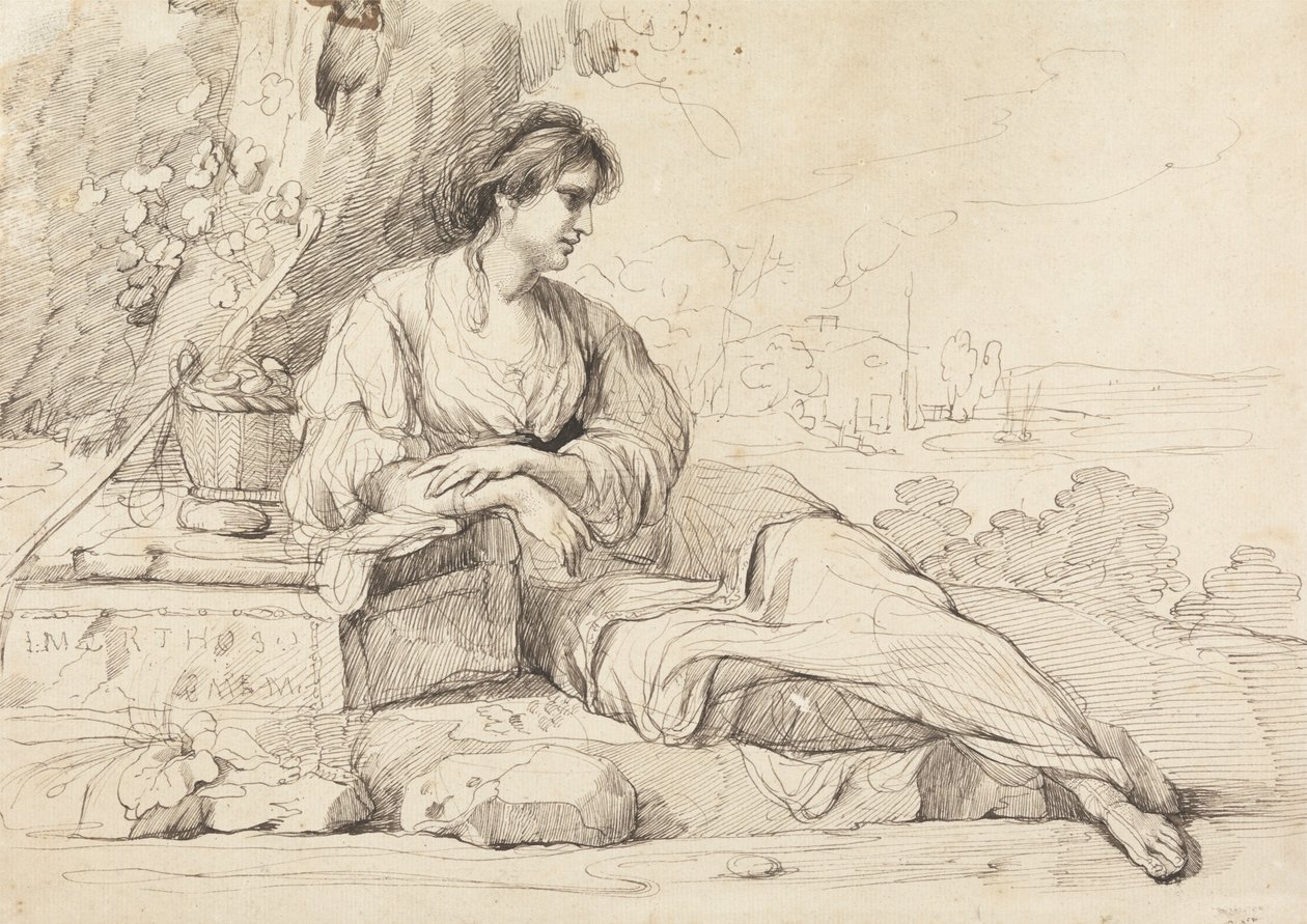Figure Féminine Allongée dans un Paysage Italien - John Hamilton Mortimer