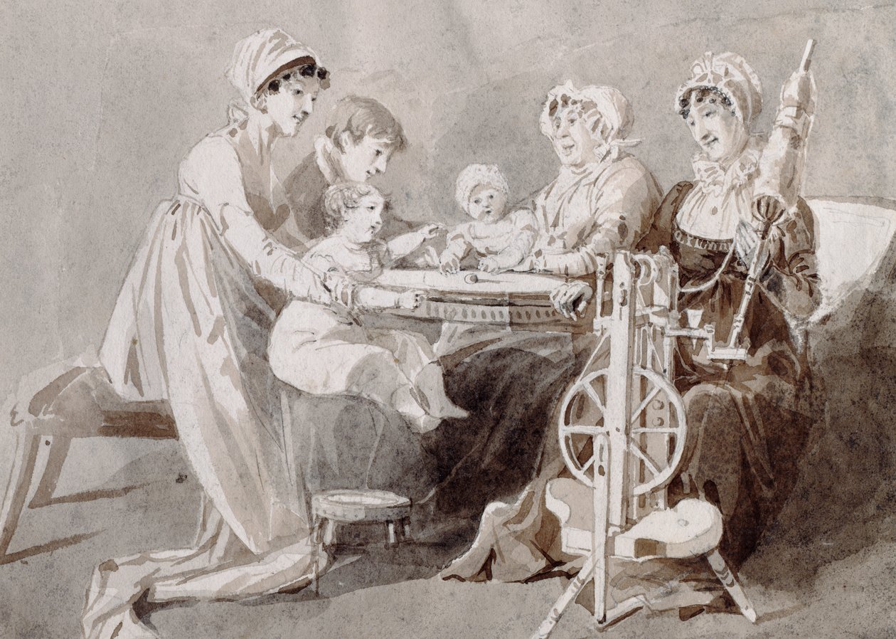 Une femme avec sa famille à un rouet - John Harden