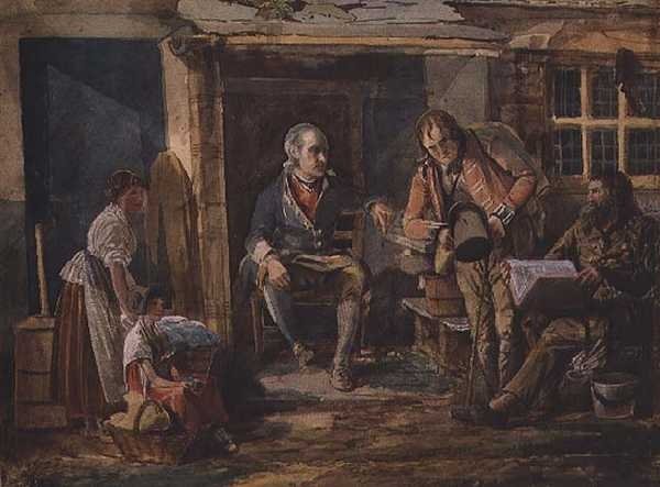 Groupe incluant un soldat devant la porte d