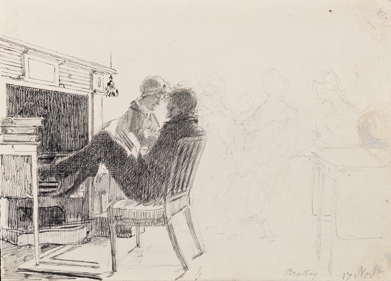Homme lisant avec les pieds sur le foyer - John Harden