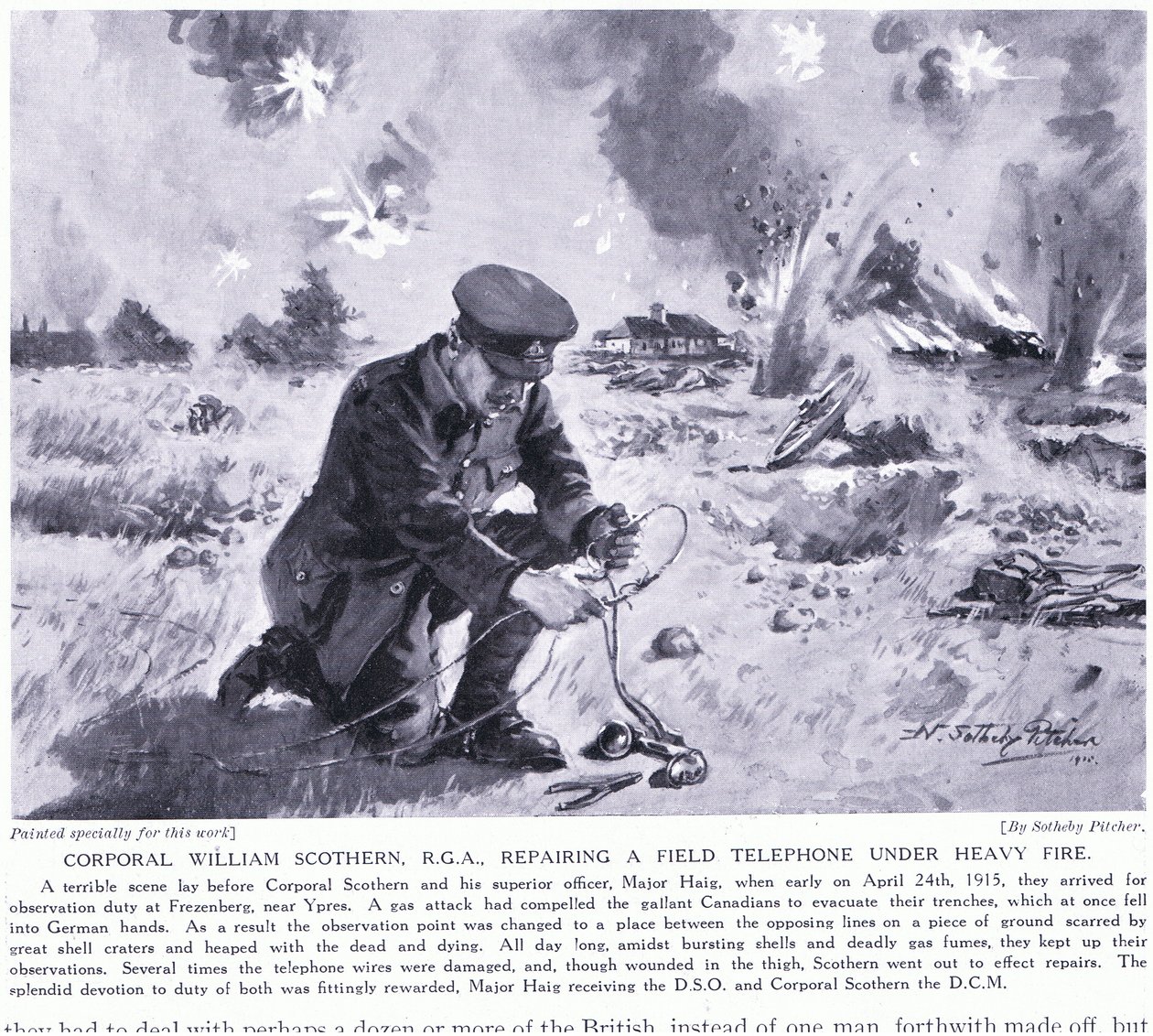 Le caporal William Scothern RGA réparant un téléphone de campagne sous un feu nourri a été décoré DCM Ypres mai 1915 - John Harris Valda