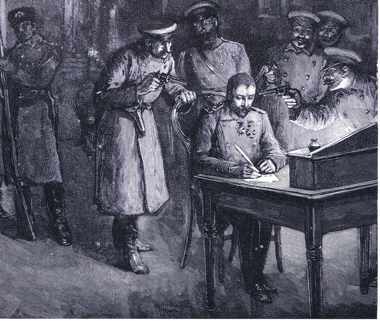 Le prince Alexandre signant son abdication 1886, illustration de Hutchinson