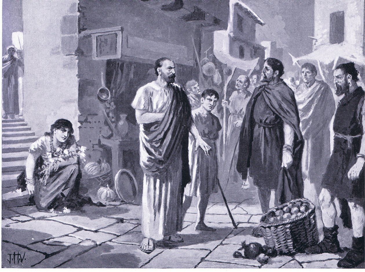 Colonisateurs romains commerçant avec les Daces natifs, illustration de Hutchinson
