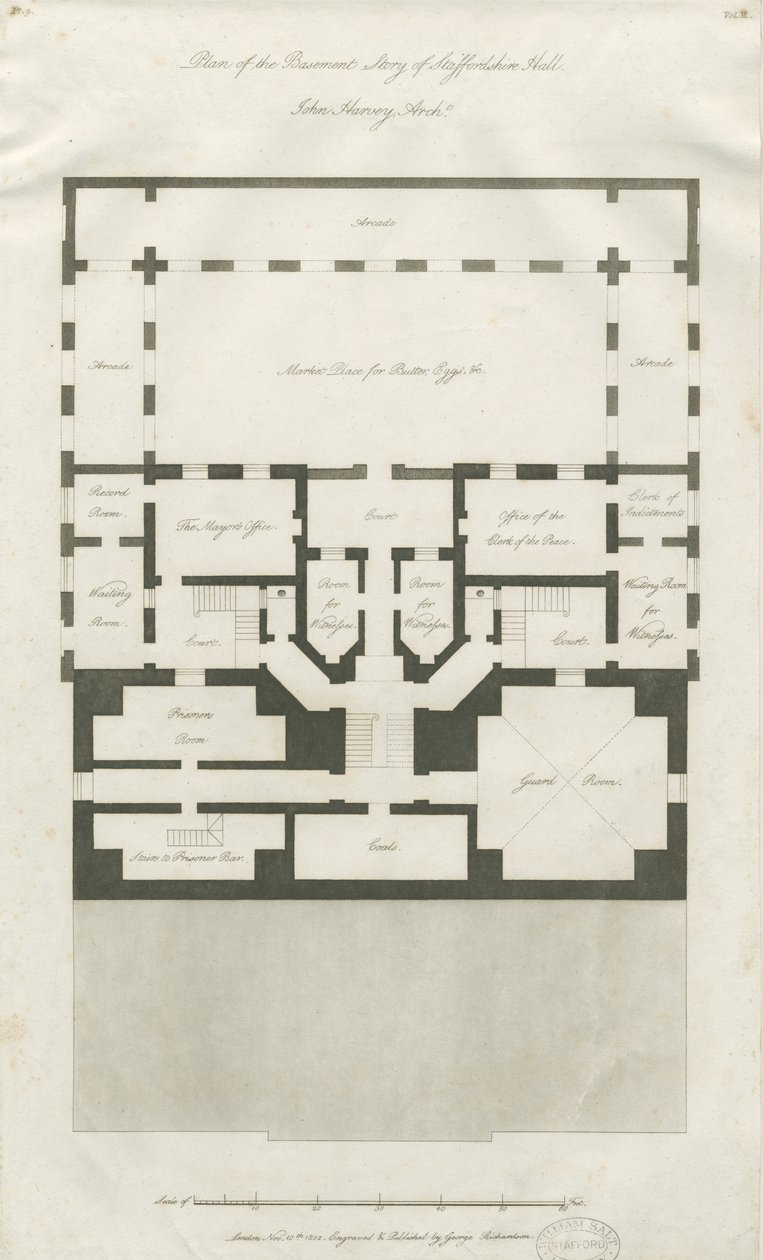Stafford - Plan du sous-sol de Shire Hall (gravure) - John Harvey
