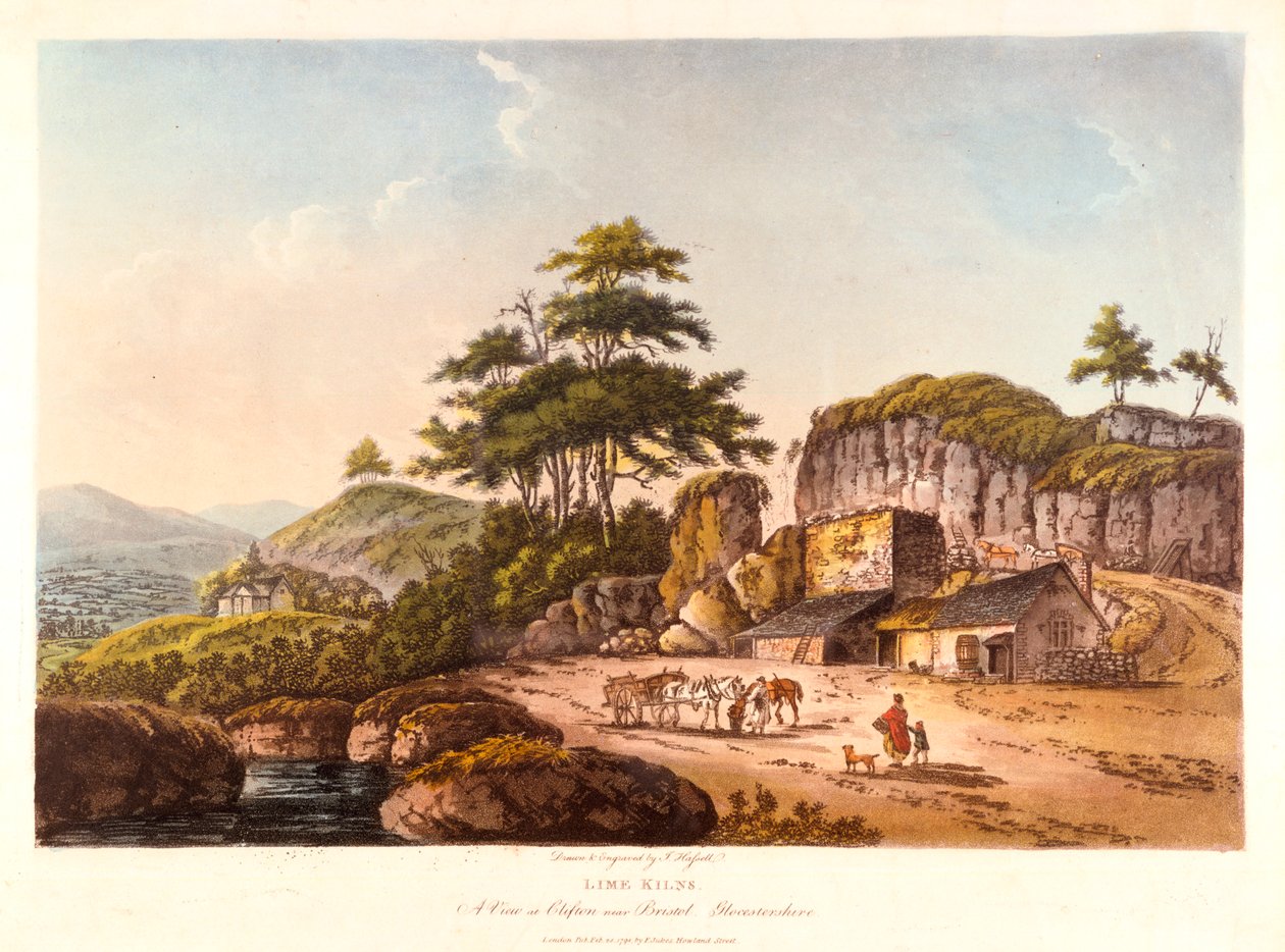 Fours à chaux. Une vue à Clifton près de Bristol, Gloucestershire, 1798 - John Hassell