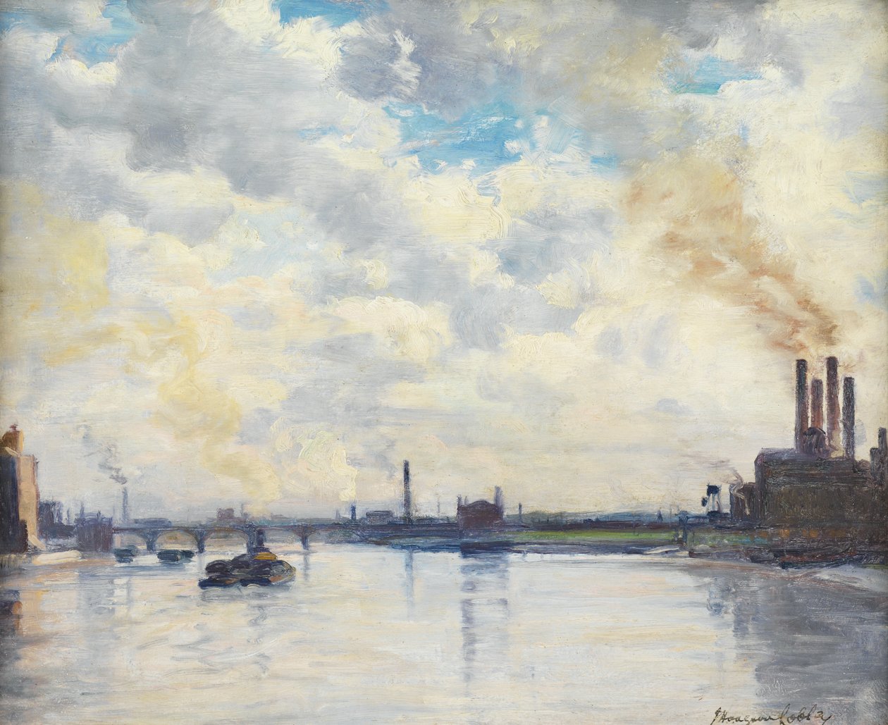 Chelsea Reach (huile sur panneau) - John Hodgson Lobley