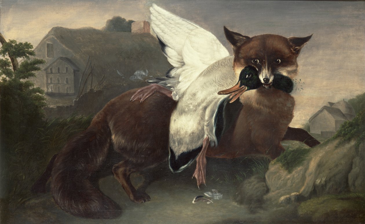 Renard et oie, vers 1835 (huile sur toile) - John James Audubon