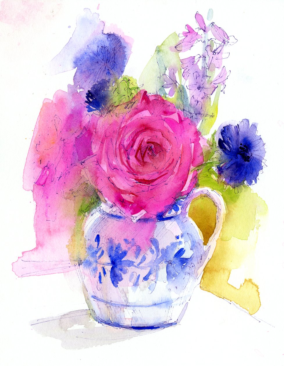 Rose et bleuets dans un pichet - John Keeling