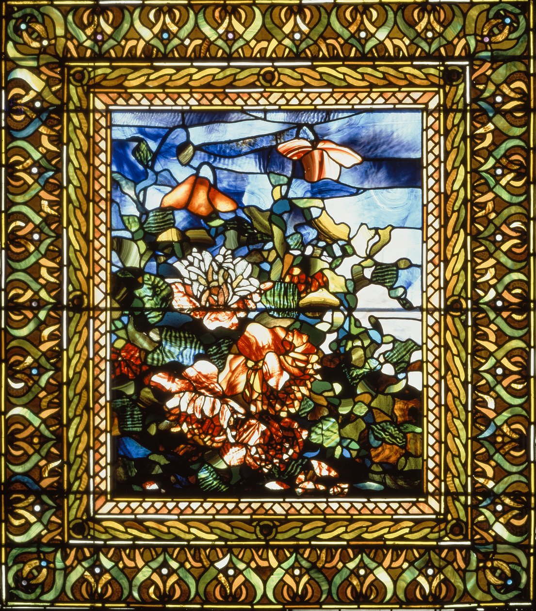 Coquelicot et fleur, vers 1897 (vitrail) - John La Farge or Lafarge
