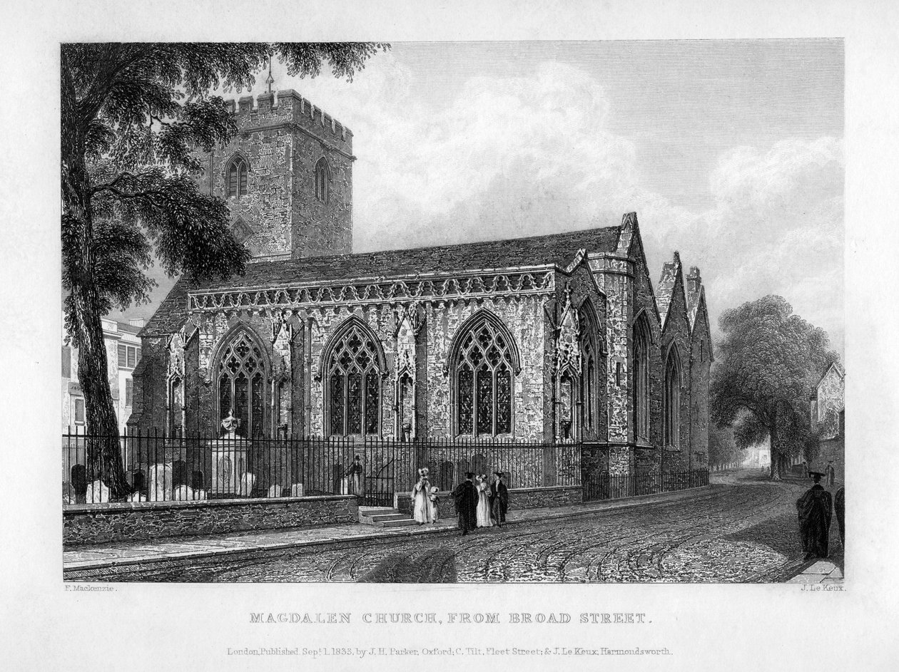 Église de Magdalen, depuis Broad Street, Oxford, 1833 - John Le Keux