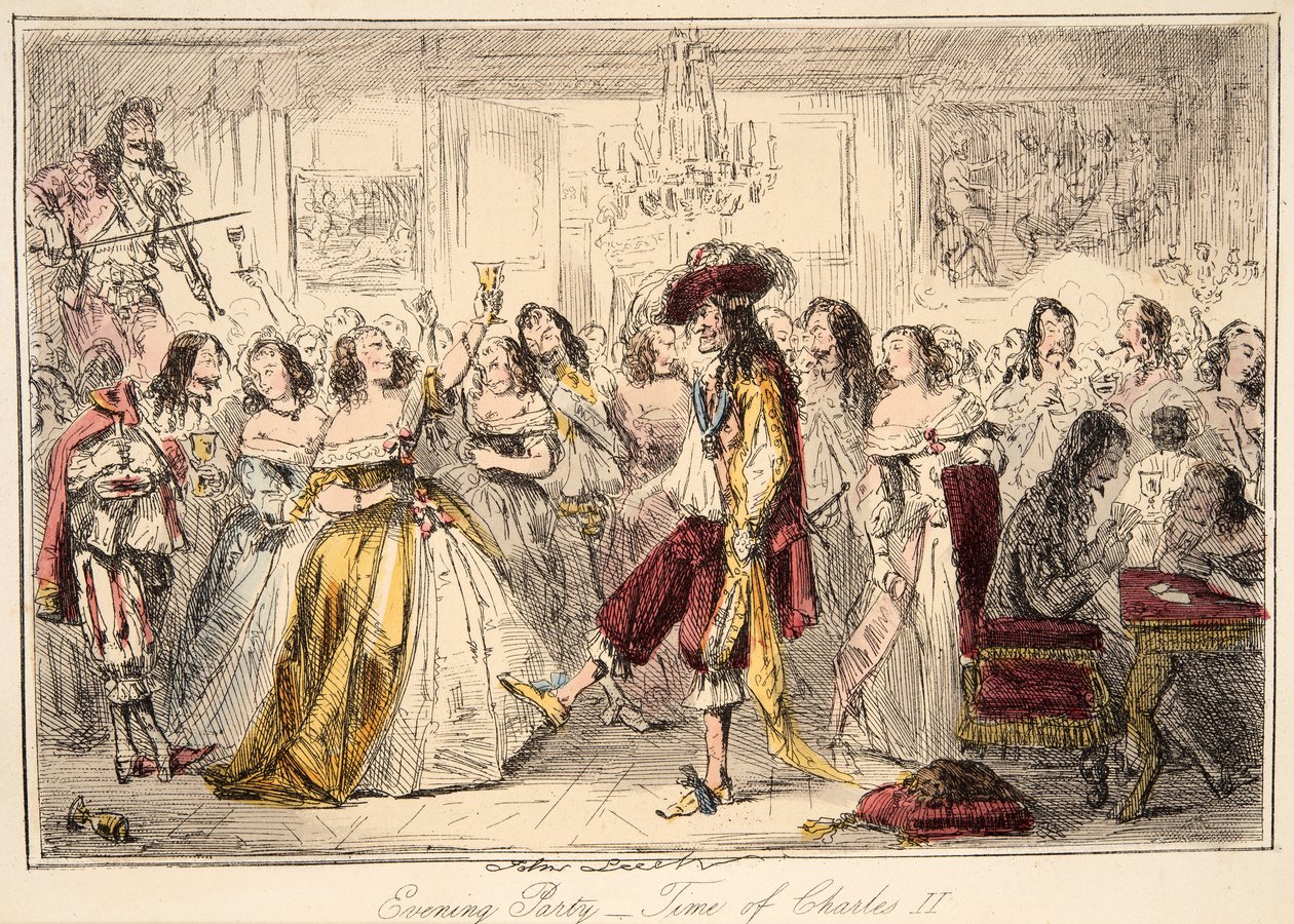 Soirée - Époque de Charles II, de The Comic History of England, pub. 1864 - John Leech