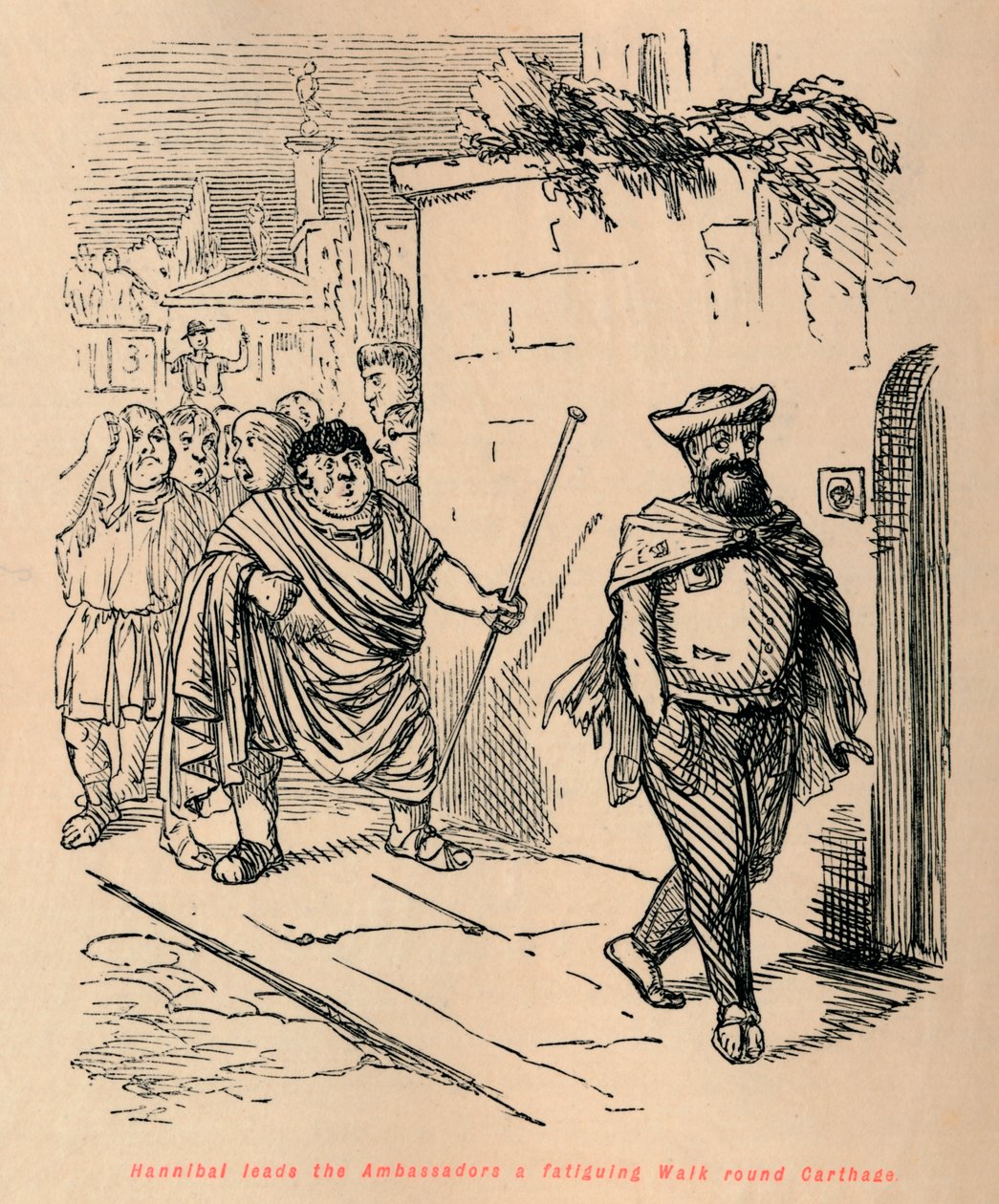 Hannibal mène les ambassadeurs dans une marche fatigante autour de Carthage, 1852 - John Leech