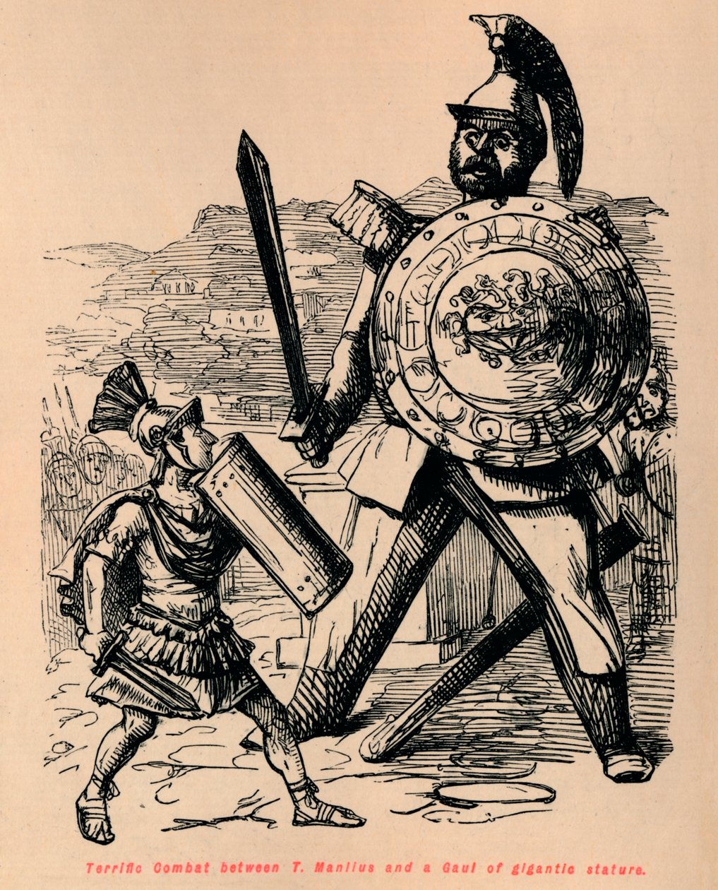 Combat terrible entre T Manlius et un Gaulois de stature gigantesque, 1852 - John Leech