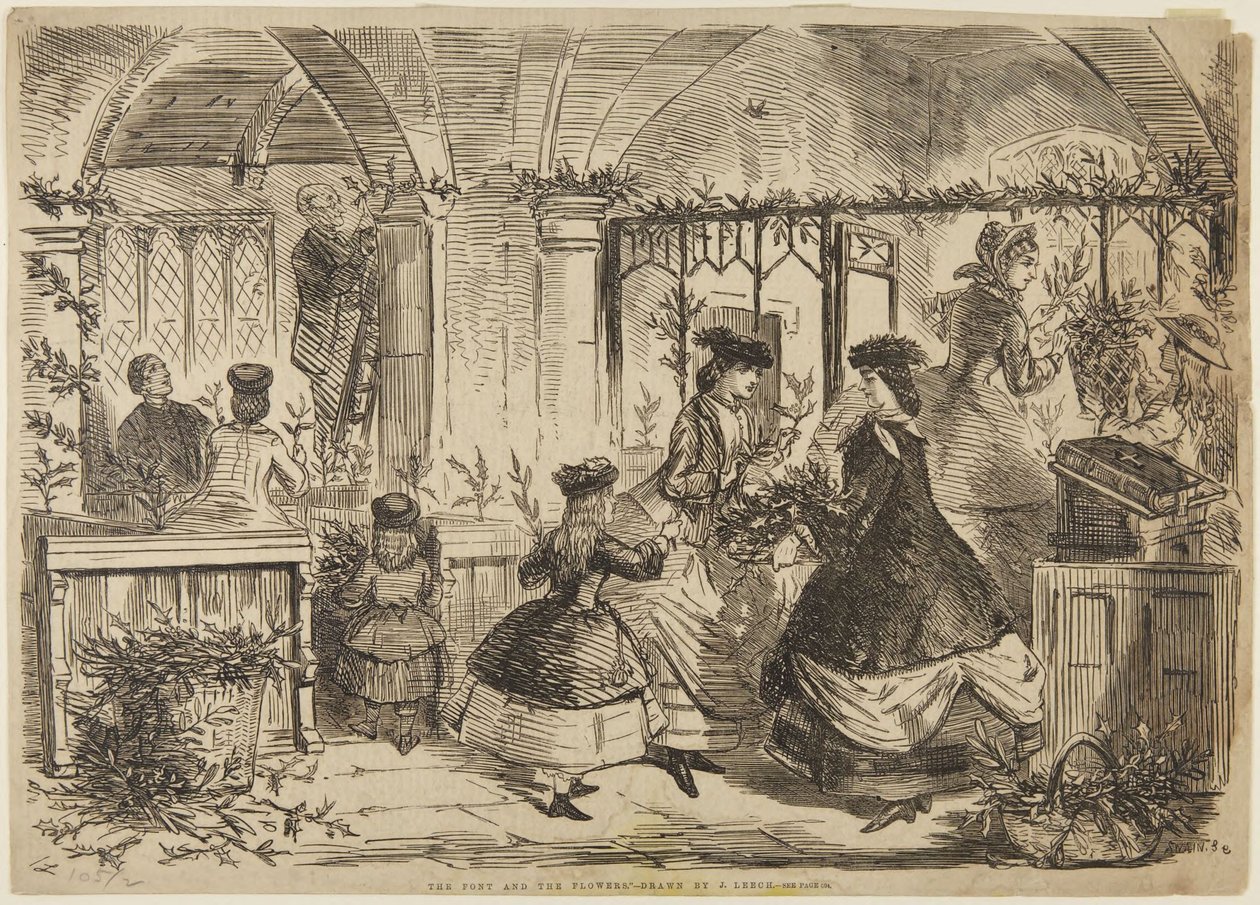 Les fonts baptismaux et les fleurs - John Leech