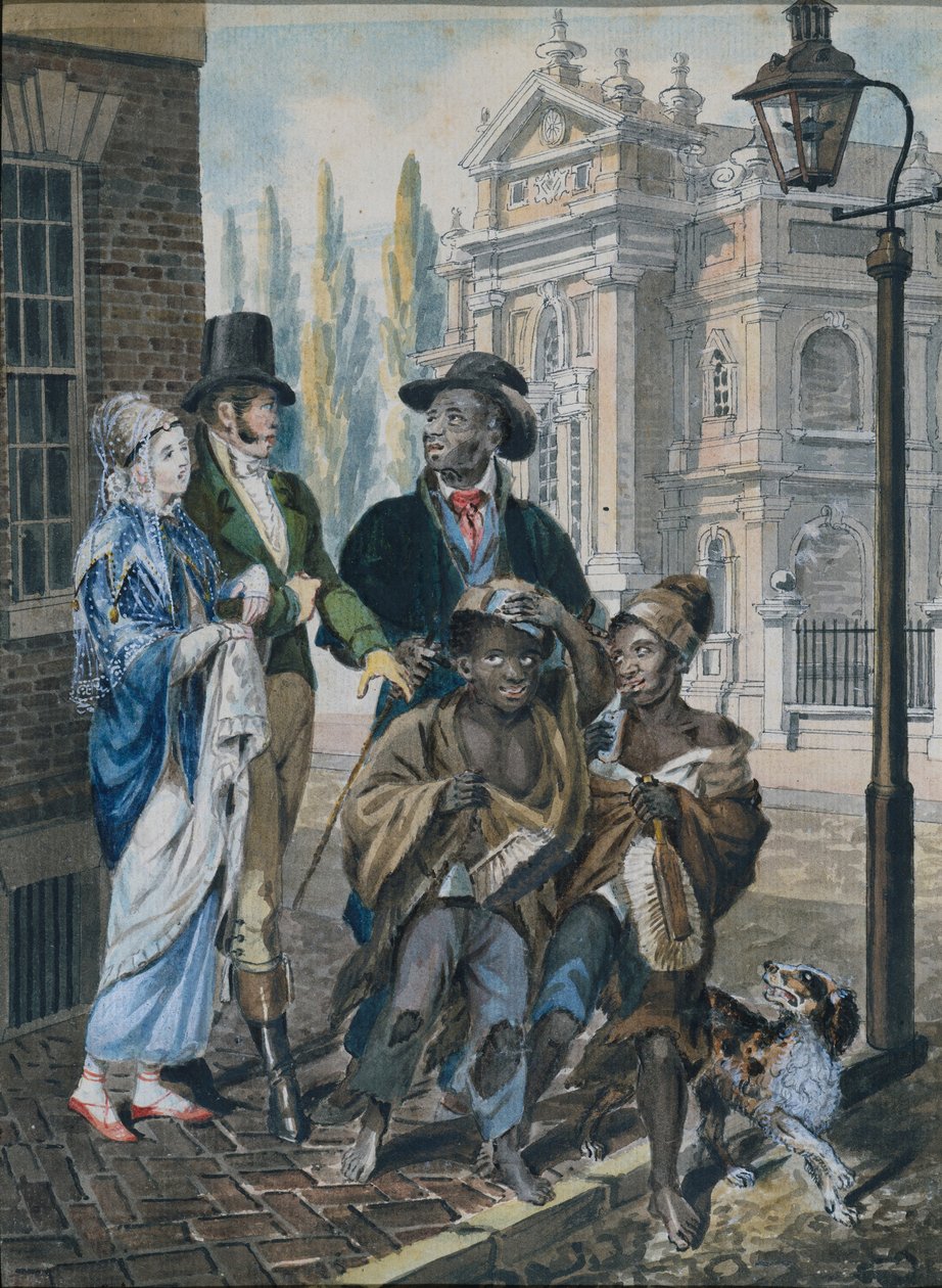 Gens du monde interrogeant des ramoneurs et leur maître devant Christ Church..., 1811-vers 1813 - John Lewis Krimmel