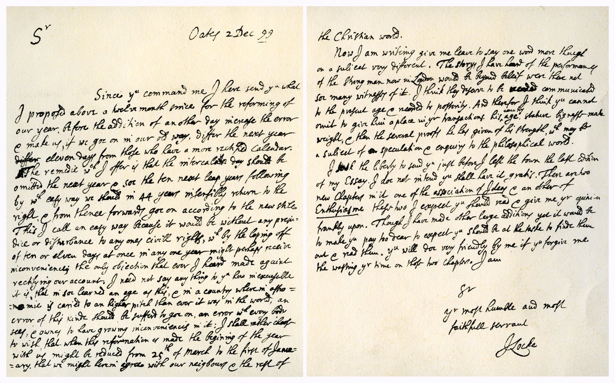 Lettre de John Locke à Hans Sloane, 2 décembre 1699 - John Locke