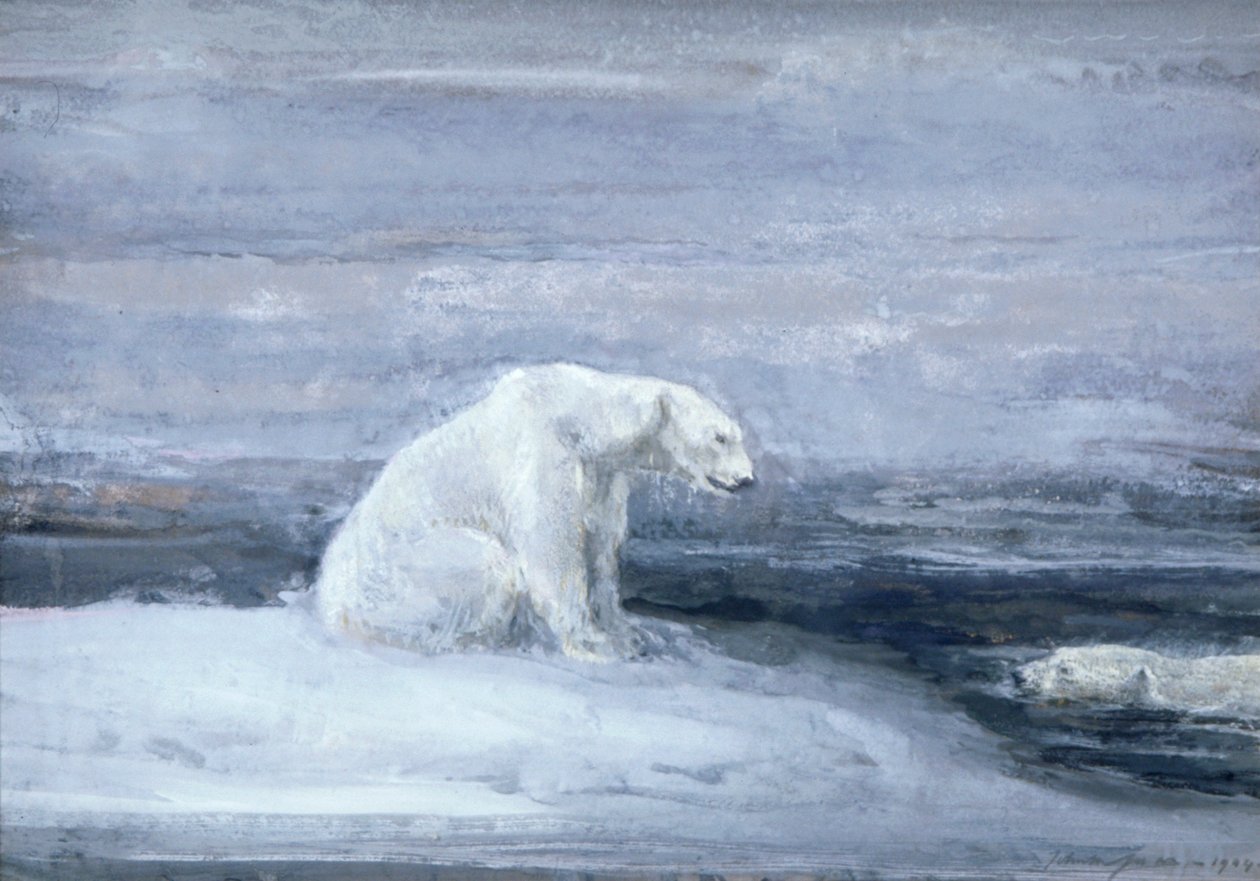 Ours polaires guettant les phoques à un trou de glace, vers 1867-1910 - John Macallan Swan