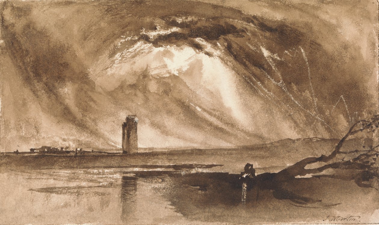 Paysage avec tour et tempête approchant - John Martin