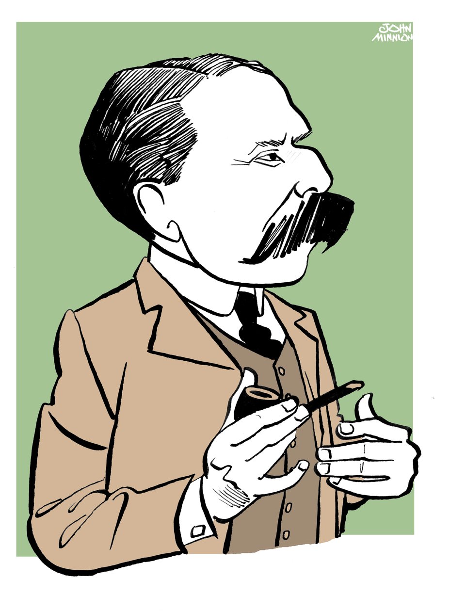 Edward Elgar - caricature tenant une pipe - John Minnion