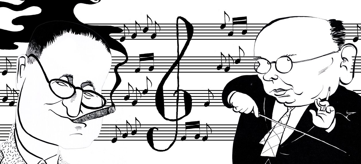 Hanns Eisler et Bertolt Brecht - collage de caricatures - John Minnion