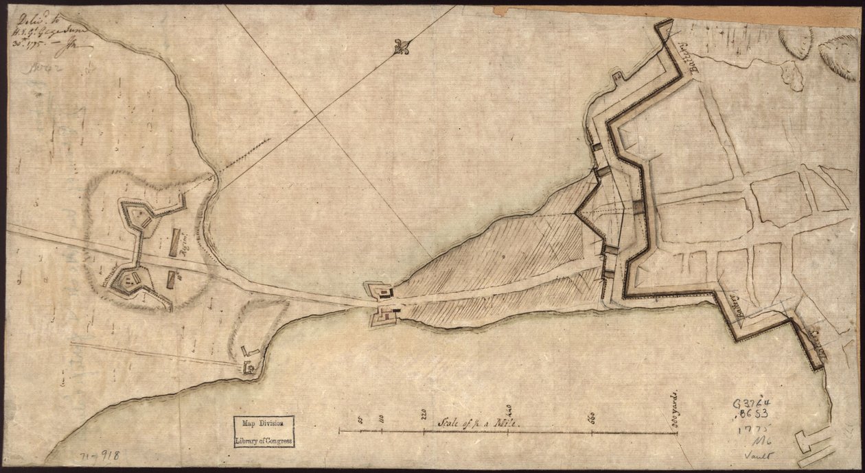 (Plan du "Neck" et des fortifications) Delivd. to H.E. Gl. Gage, le 30 juin. 1775.-J.M. LOC gm71000918 - John Montresor