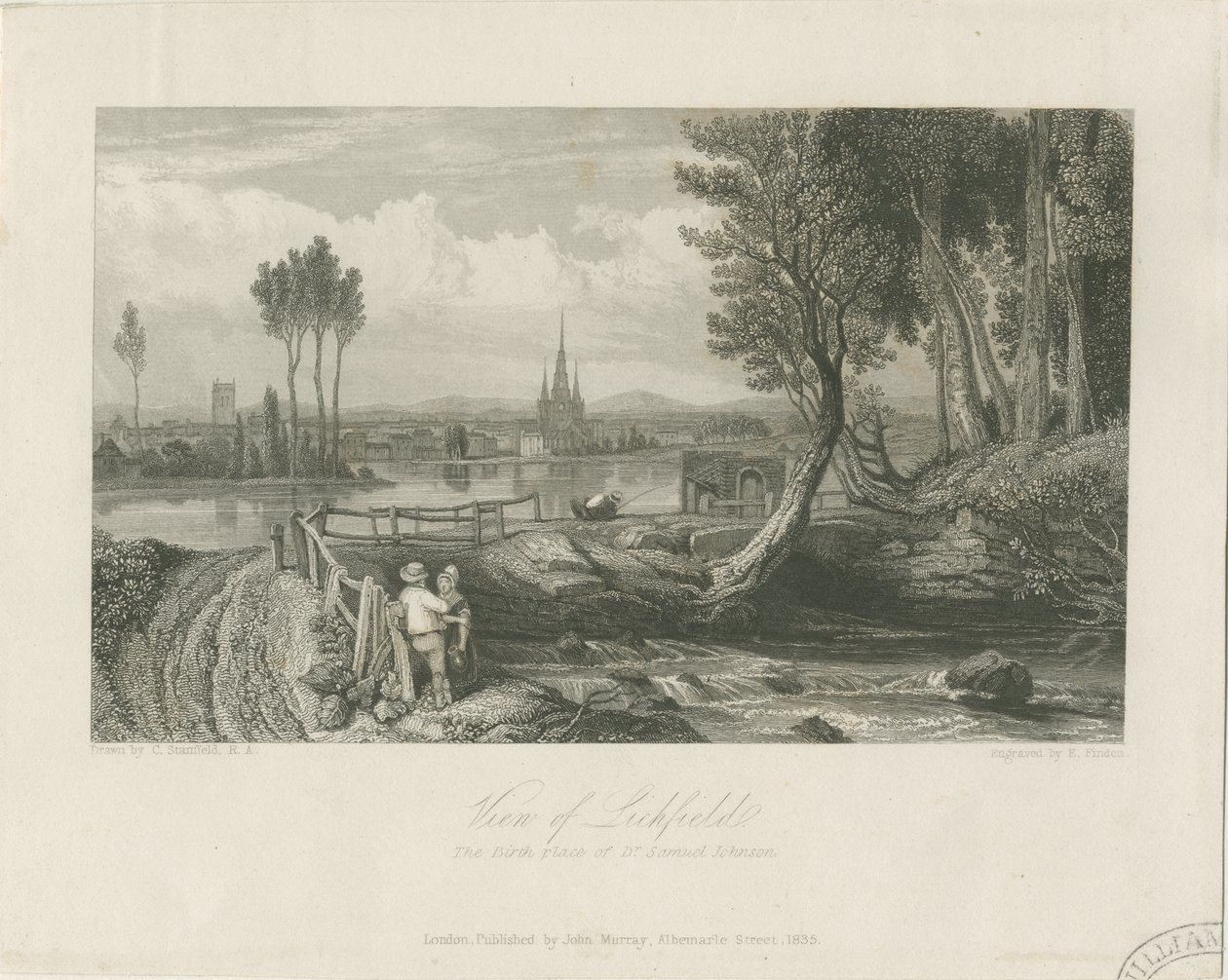 Lichfield - Vue Est: gravure sur acier, nd [c 1835] - John Murray