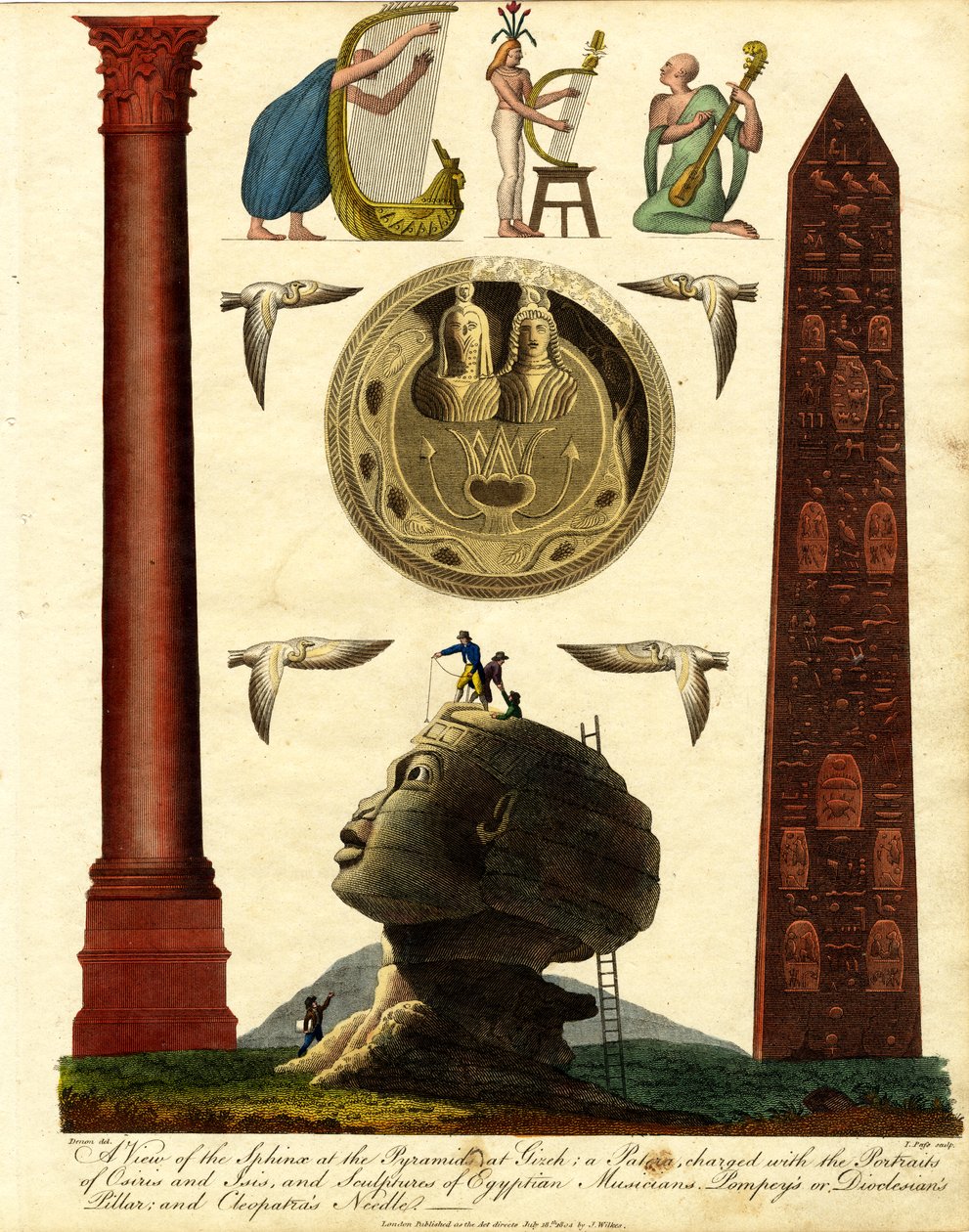 Vue du Sphinx aux Pyramides de Gizeh : une Patera chargée des portraits d