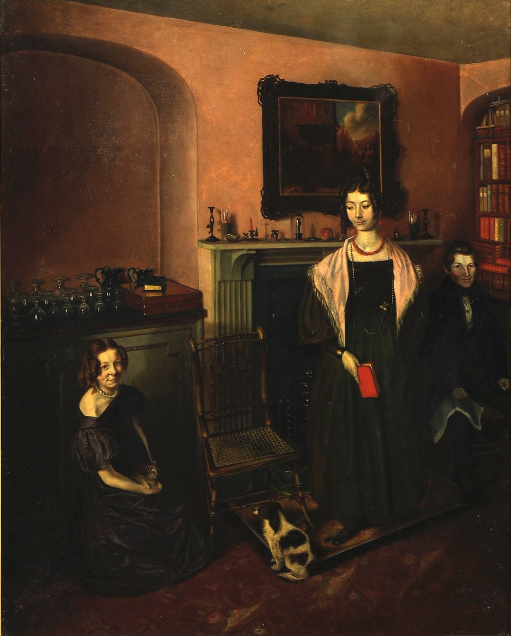 Au coin du feu dans la maison familiale avec trois membres de la famille, 1830-35 - John Petherick