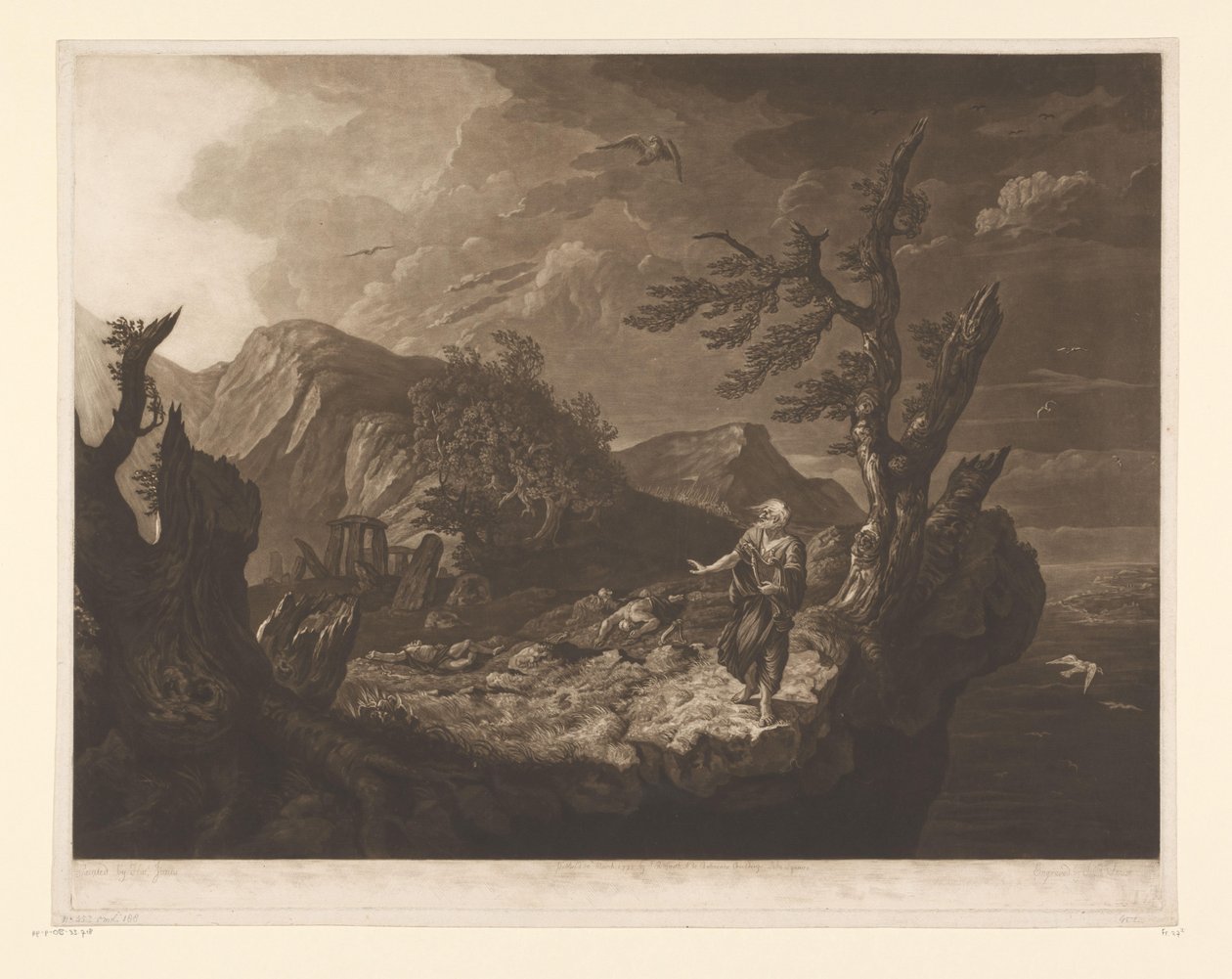 Paysage orageux avec barde au bord d