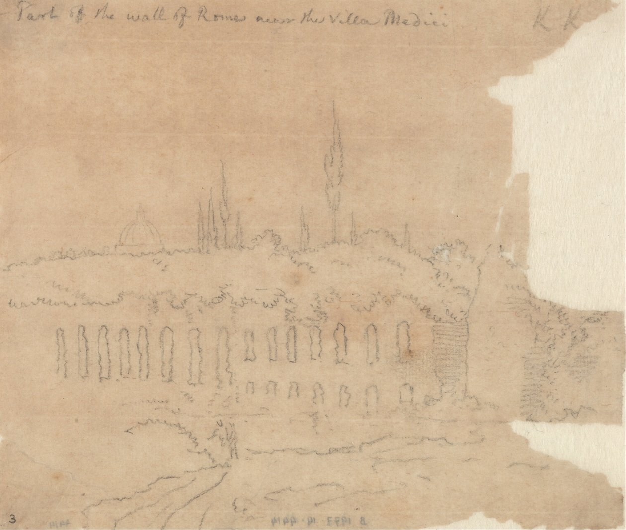 Partie de la muraille de Rome près de la Villa Médicis - John Robert Cozens