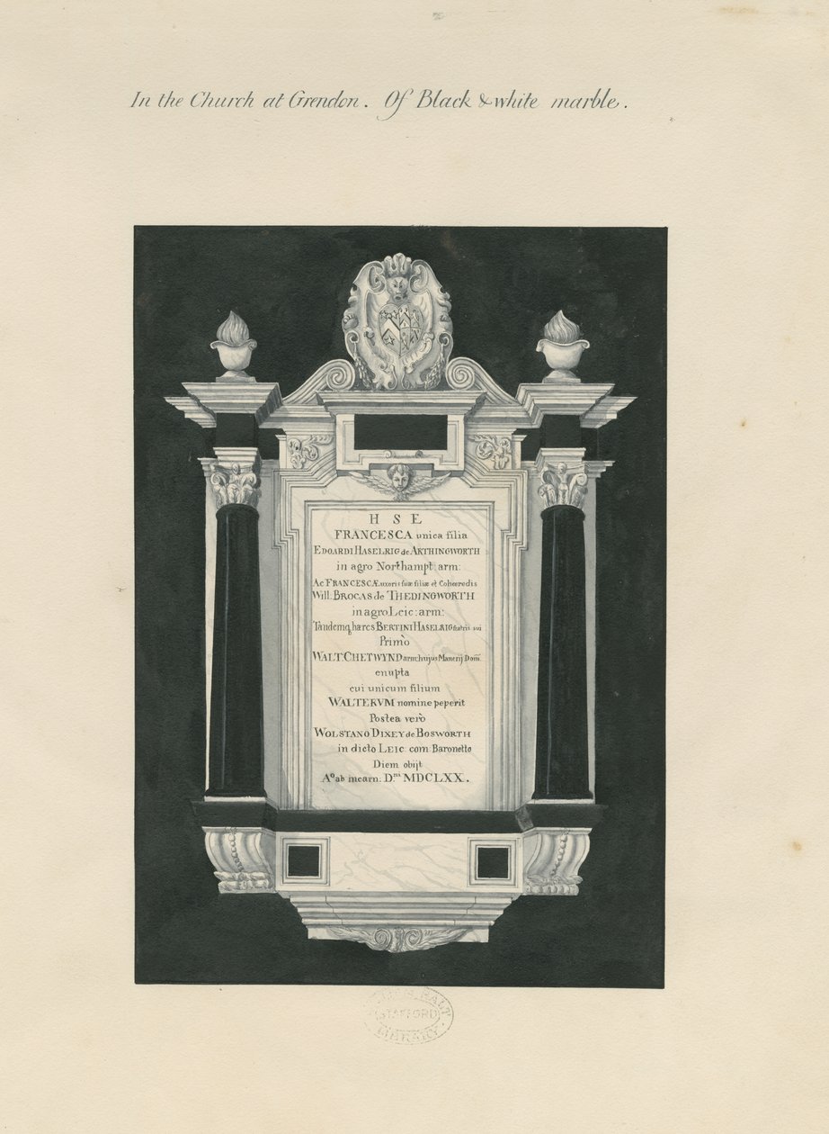 Ingestre - tablette à Frances (Hesilrig) Chetwynd - John Robert Fernyhough