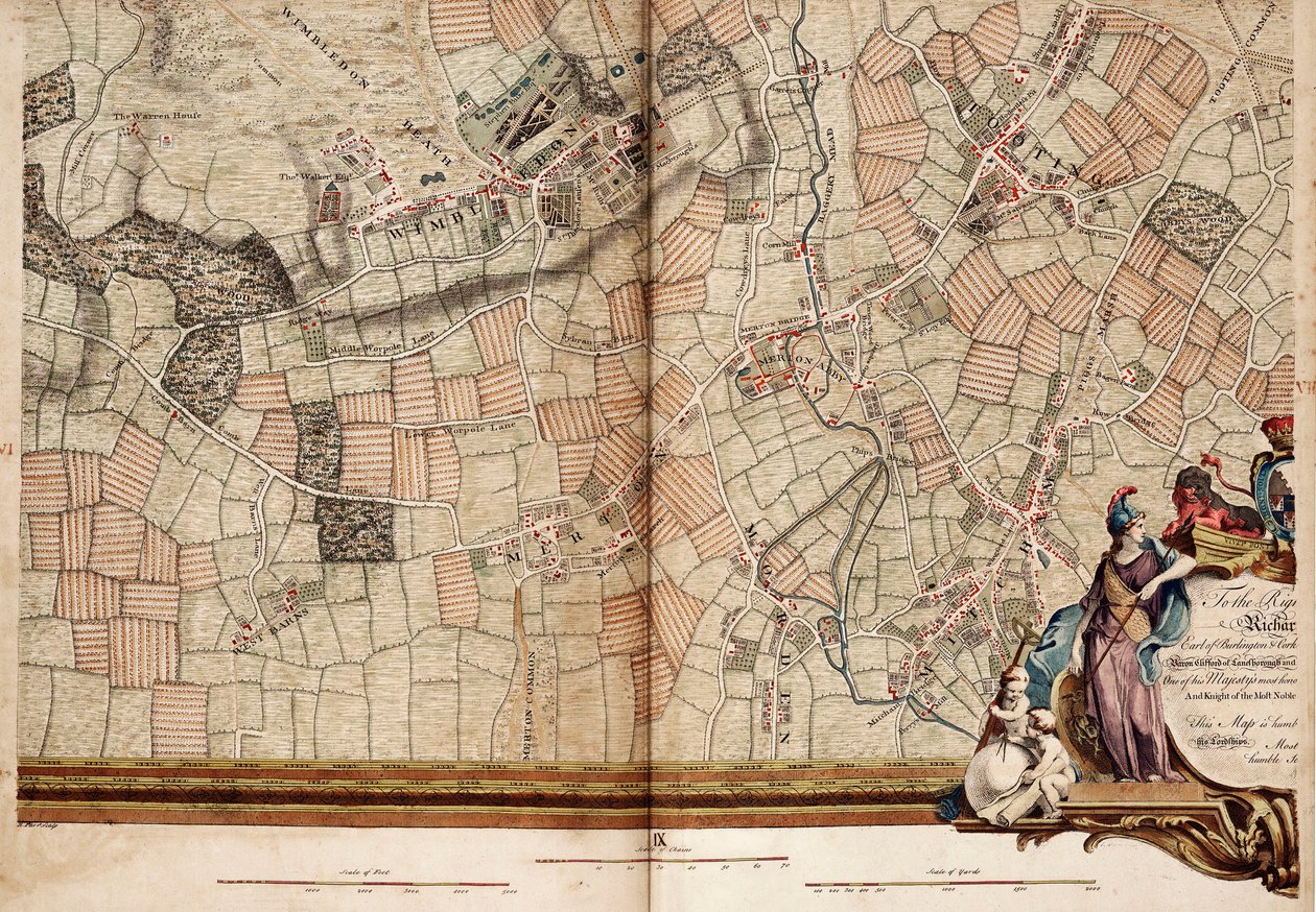 Carte de Wimbledon et Tooting - John Rocque