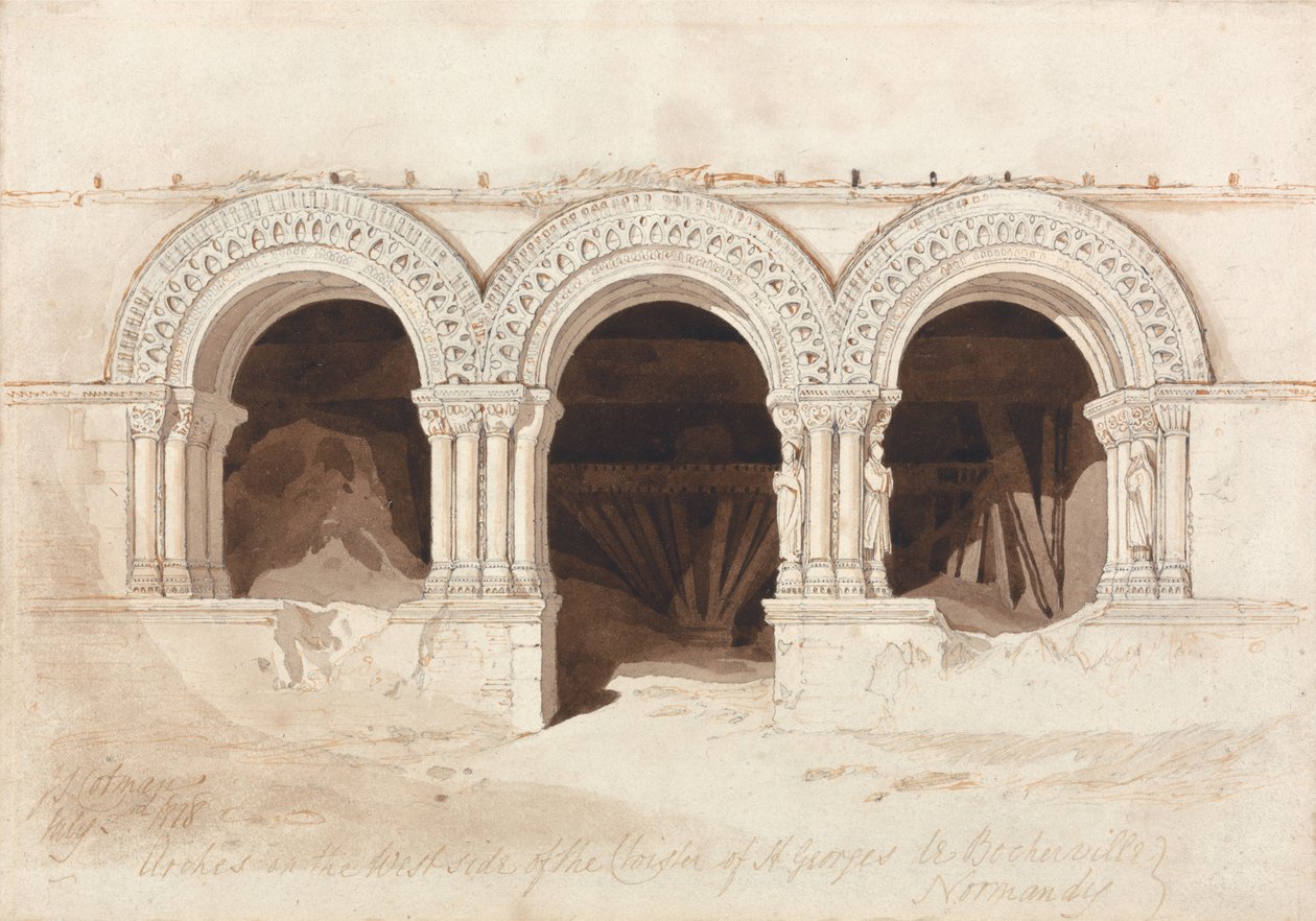 Arcades du côté ouest du cloître de Saint-Georges-de-Bocherville, près de Rouen, Normandie - John Sell Cotman
