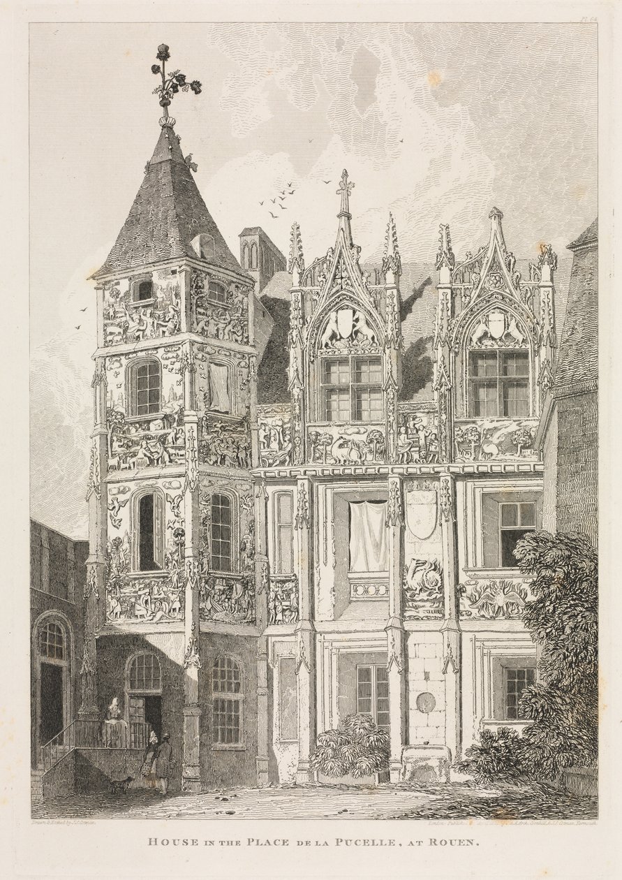 Antiquités architecturales de Normandie (Vol. II), Pl. 64 : Maison sur la place de la Pucelle, à Rouen - John Sell Cotman