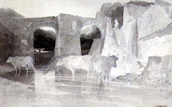 Bétail dans une rivière - John Sell Cotman