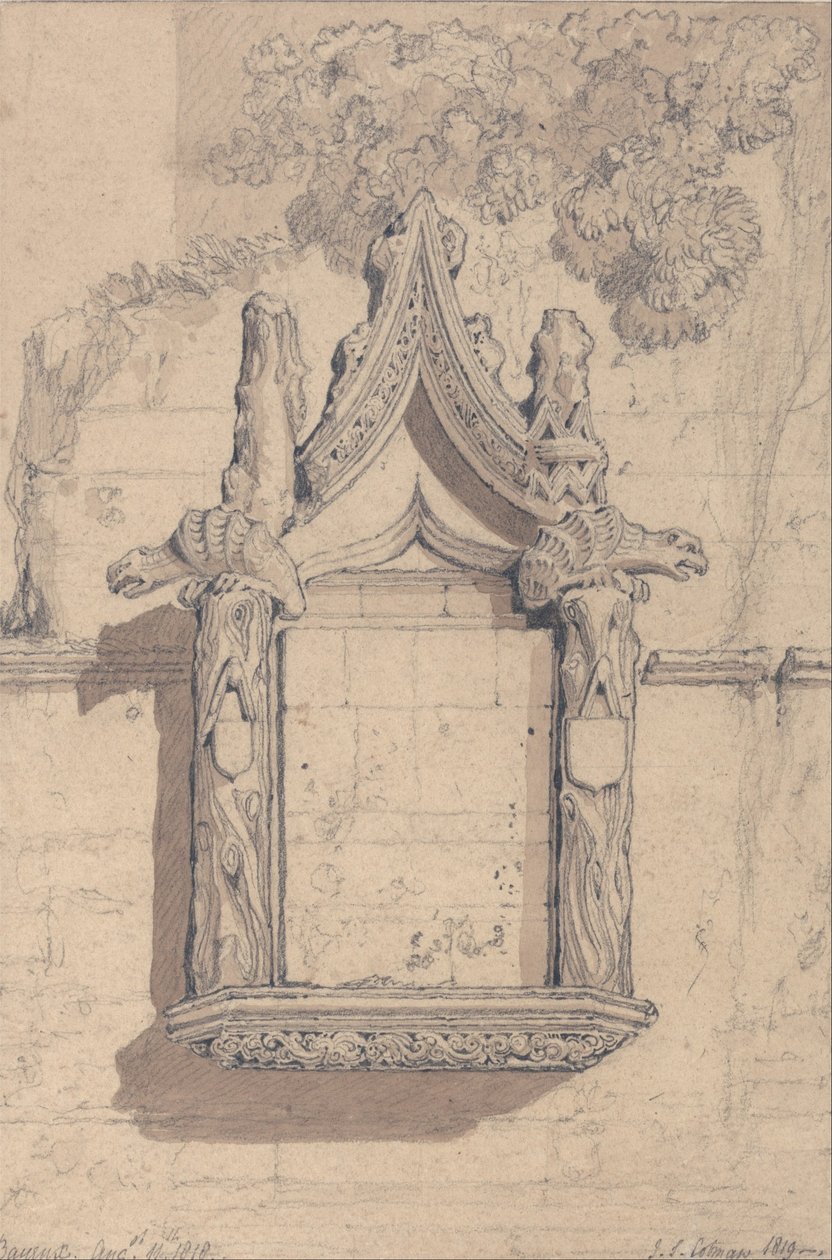 Sculpture sur une maison du côté nord de la cathédrale de Bayeux - John Sell Cotman