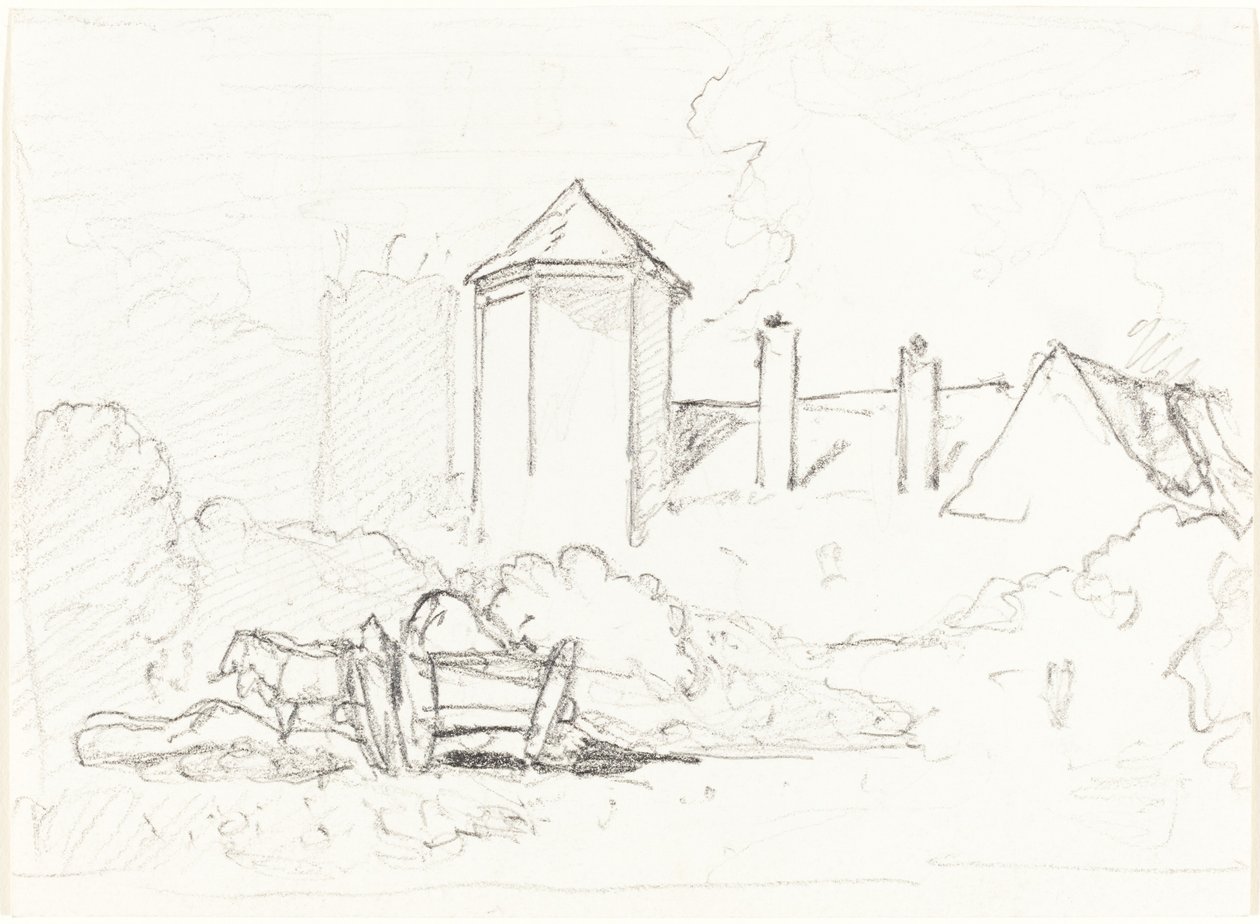 Croquis de Bâtiments avec Chariot et Chevaux au Premier Plan - John Sell Cotman