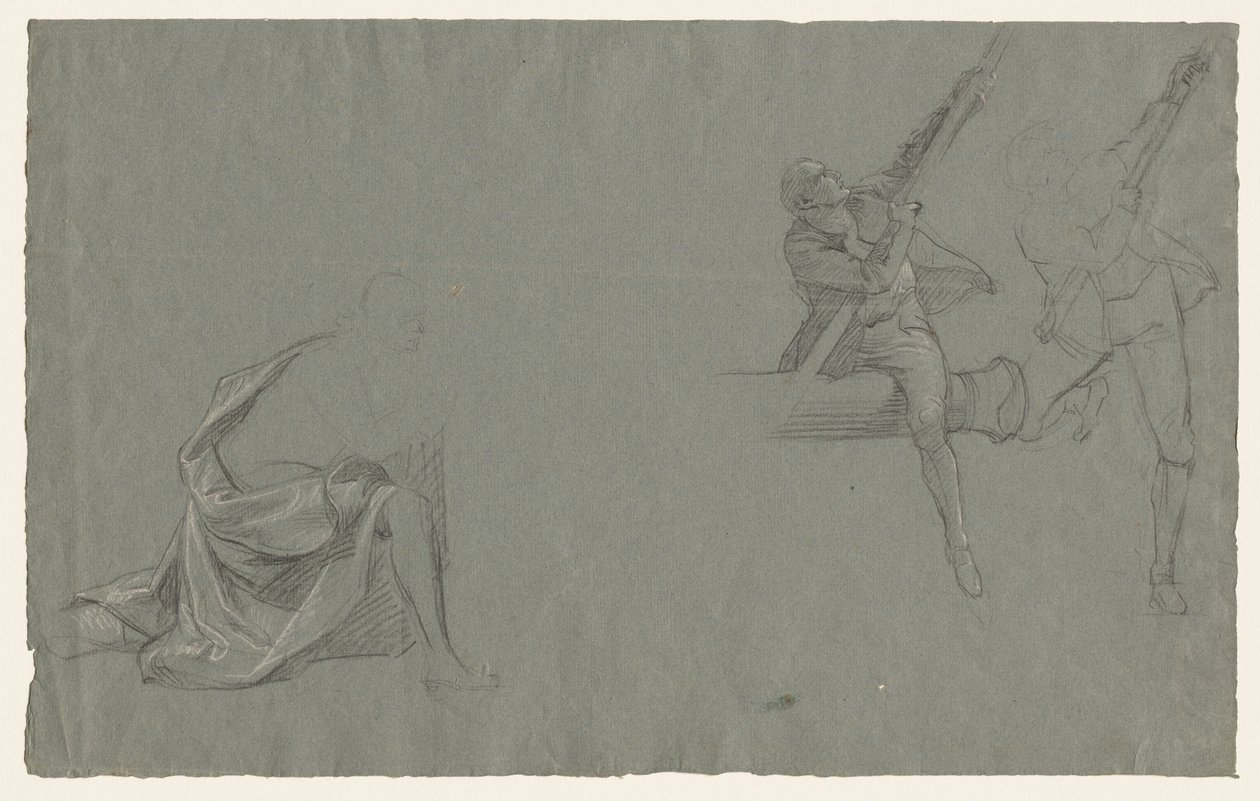 Étude de draperie; Deux figures tirant un poteau - John Singleton Copley