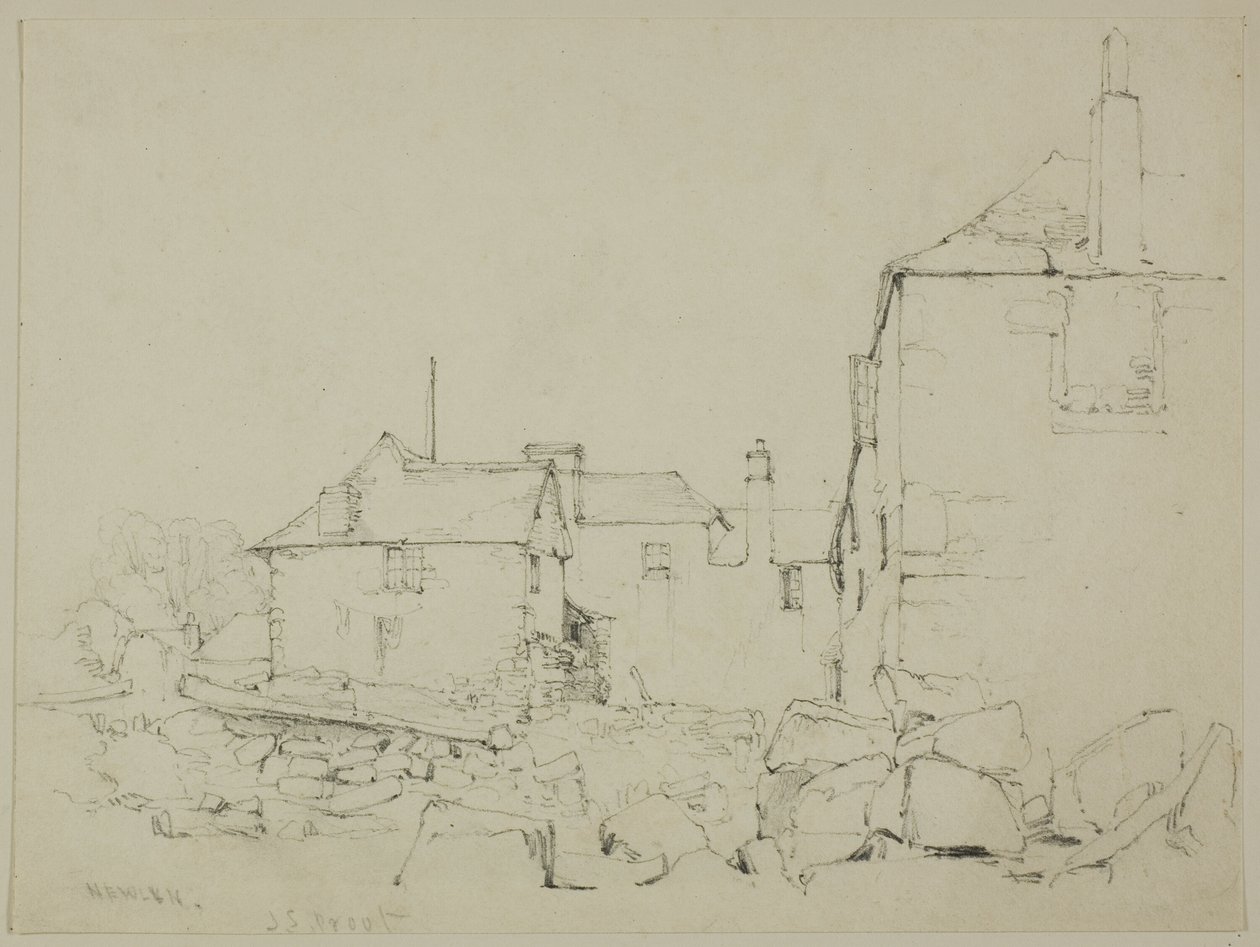 Maisons et mur de pierres, Newlyn - John Skinner Prout