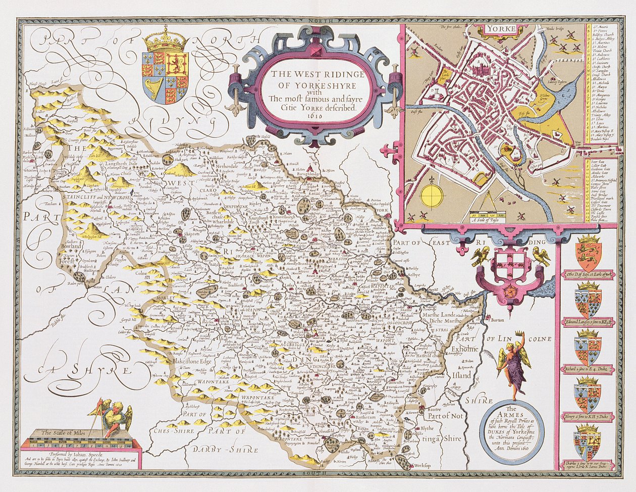 Le West Ridinge du Yorkshire, gravé par Jodocus Hondius (1563-1612) de 