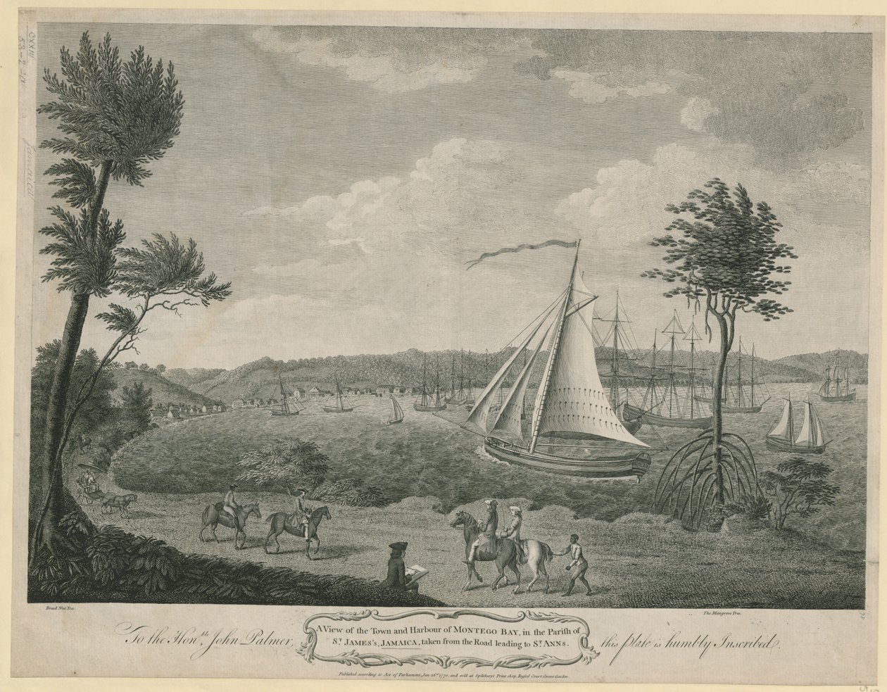 Vue de la ville et du port de Montego Bay, dans la paroisse de St. James, Jamaïque : prise de la route menant à St. Ann