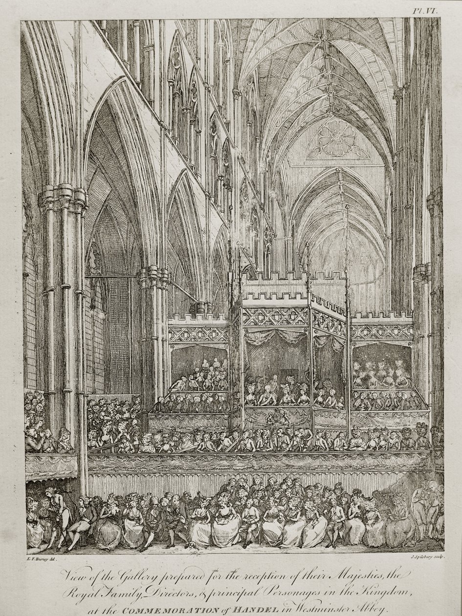 Concert pour commémorer le 25ème anniversaire de la mort de George Frederick Handel (1685-1759) - Vue de la galerie préparée pour la réception de leurs Majestés la famille royale - John Spilsbury