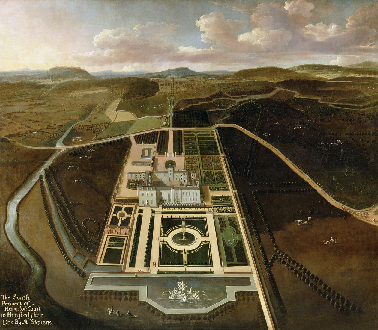 Vue sud de Hampton Court, Herefordshire, vers 1705 - John Stevens