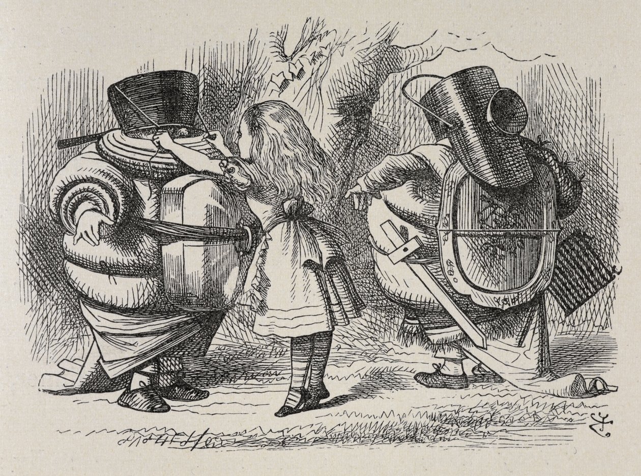 Alice habillant Tweedledee et Tweedledum - John Tenniel