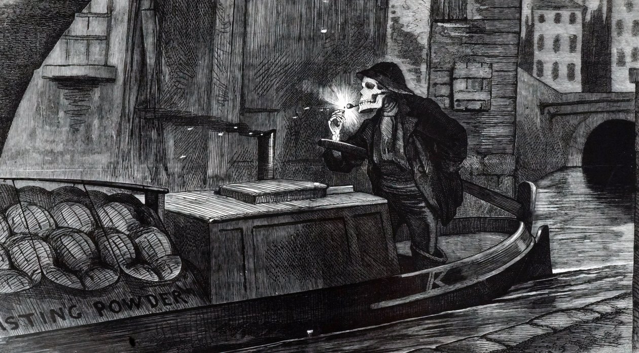 Dessin de campagne par John Tenniel suggérant que le Parlement devrait introduire des réglementations de sécurité pour la manipulation et le transport des explosifs après la destruction d