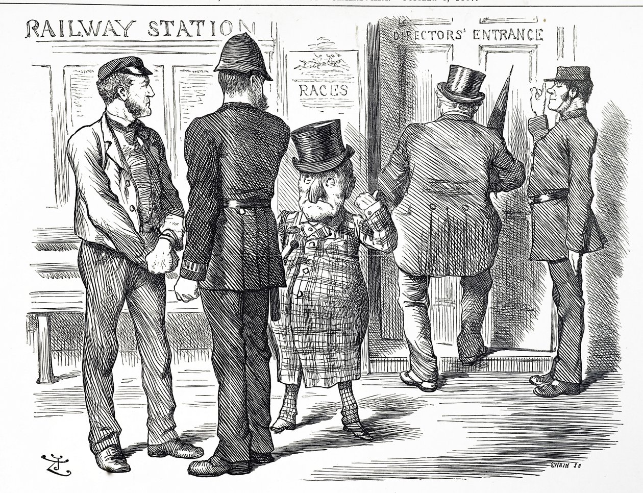 Dessin humoristique commentant les appels à rendre obligatoire un système de signalisation par blocs sur les chemins de fer britanniques - John Tenniel