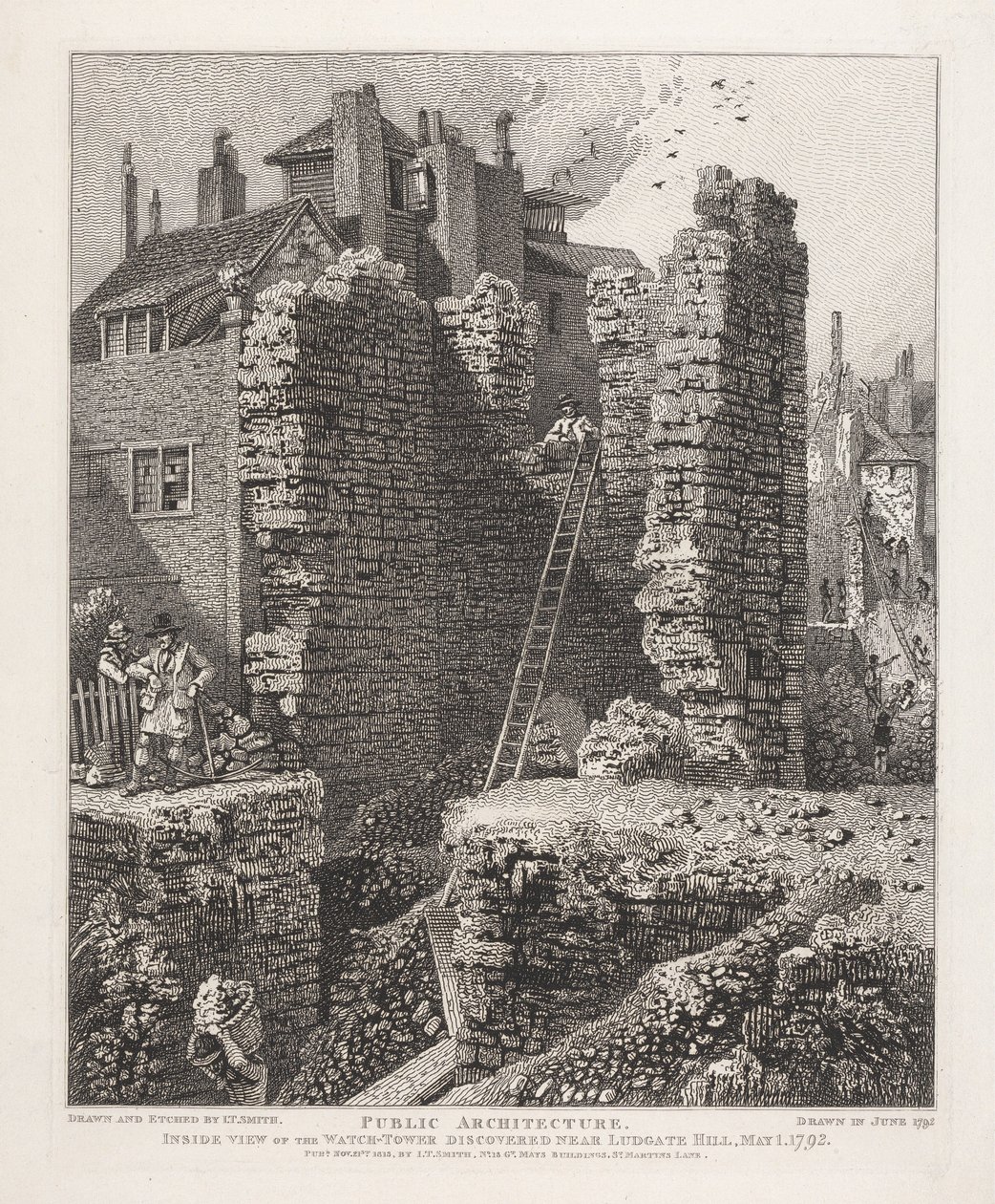 Vue intérieure de la tour de guet découverte près de Ludgate Hill, le 1er mai 1792 - John Thomas Smith