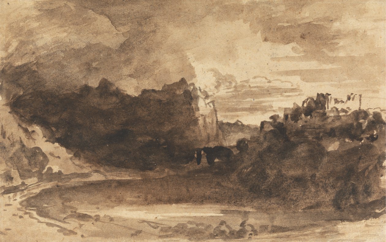 Paysage romantique avec falaises et château - John Varley