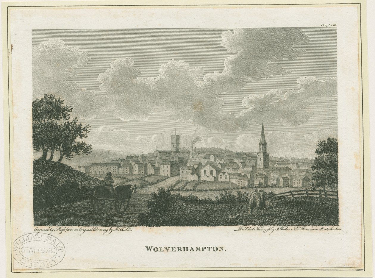 Wolverhampton - Vue sud-ouest : gravure, nd [c 1796] - John Walker