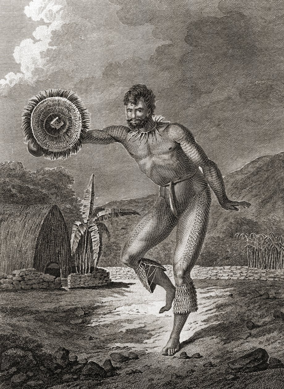 Un danseur tatoué en costume traditionnel, Hawaï, 1778 - John Webber